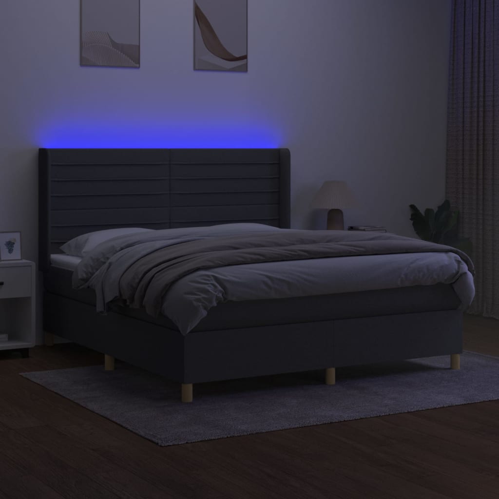 Krevet box spring s madracem LED tamnosivi 180x200 cm tkanina