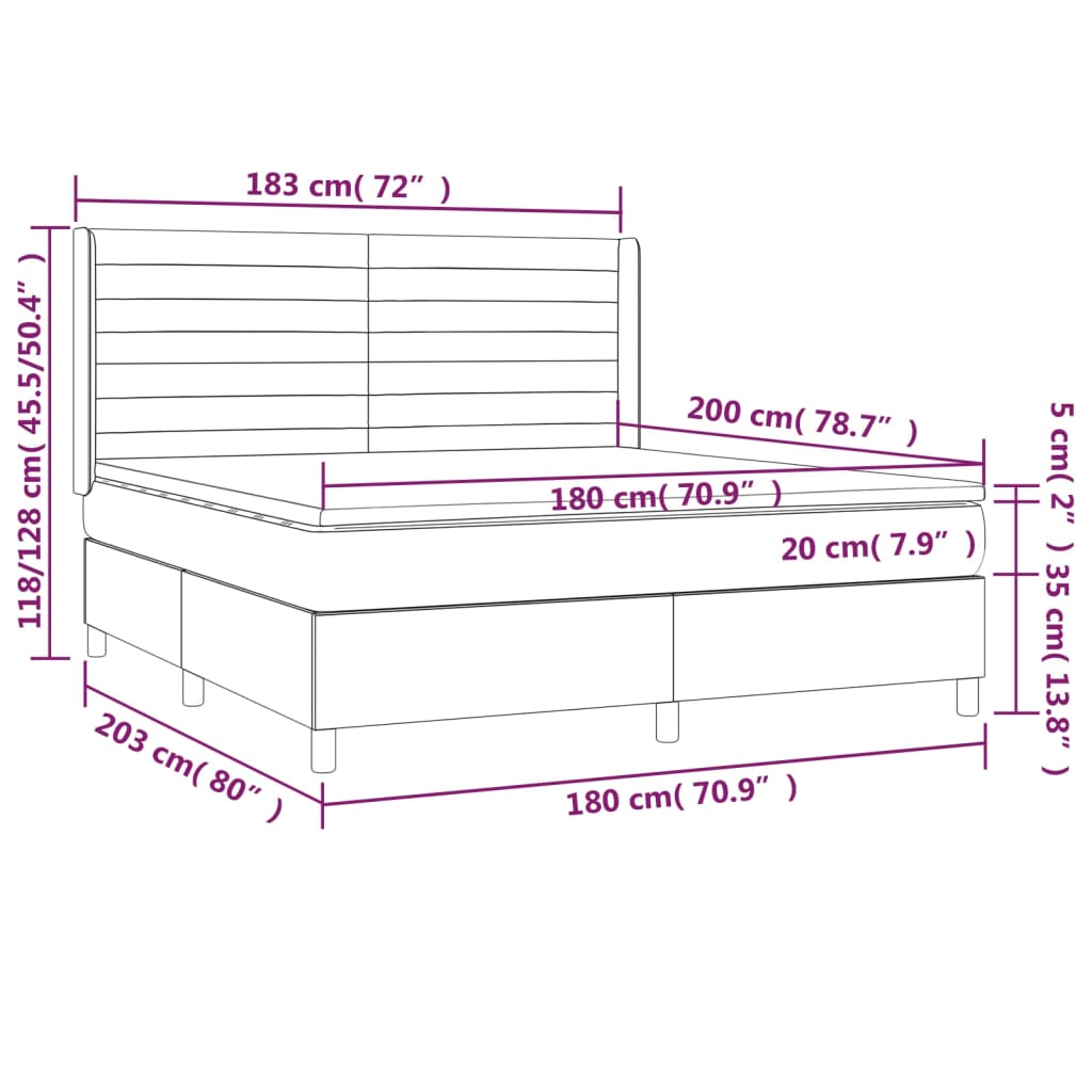 Krevet box spring s madracem LED tamnosivi 180x200 cm tkanina
