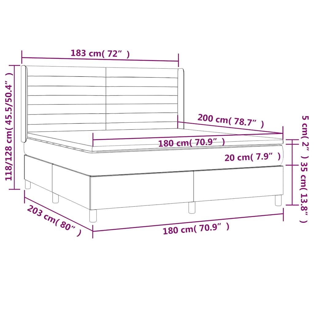 Krevet box spring s madracem LED crni 180x200 cm od tkanine