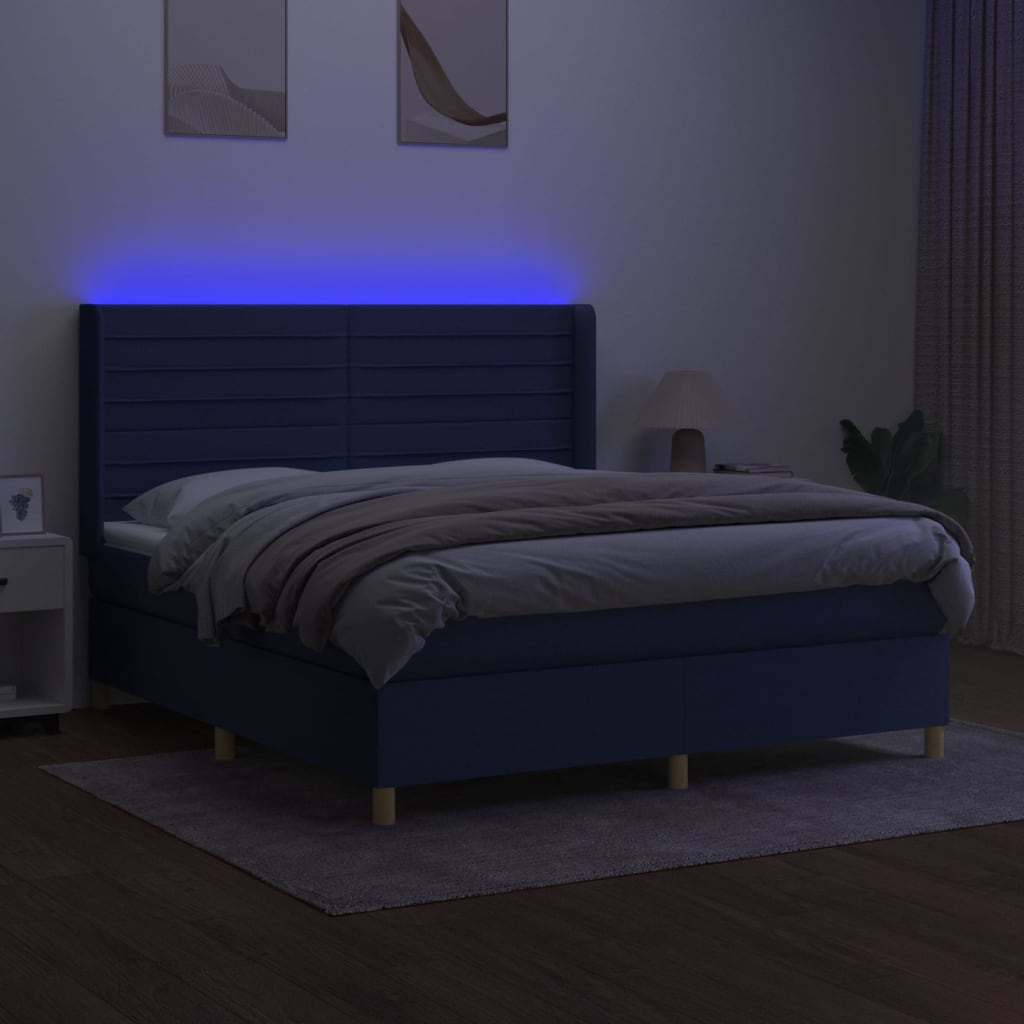 Krevet box spring s madracem LED plavi 180x200 cm od tkanine