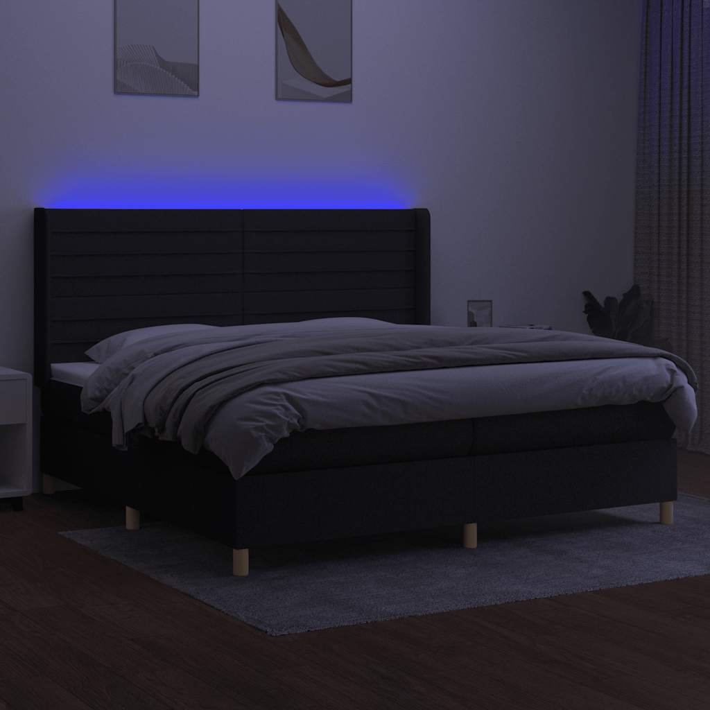 Krevet box spring s madracem LED crni 200x200 cm od tkanine