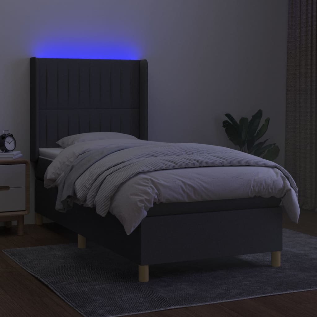 Krevet box spring s madracem LED tamnosivi 80 x 200 cm tkanina