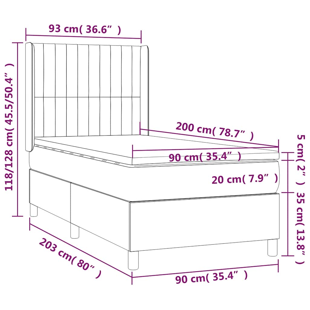 Krevet box spring s madracem LED crni 90x200 cm od tkanine