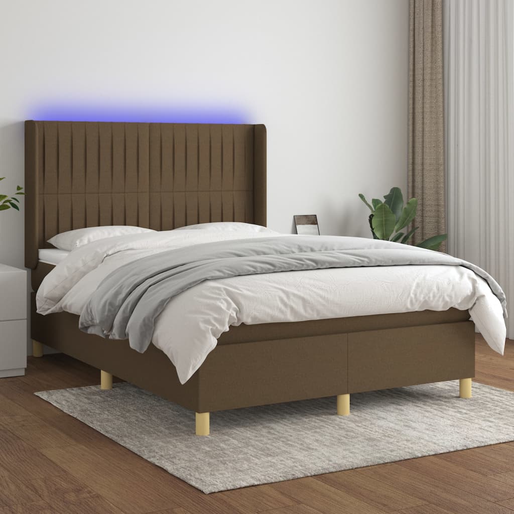 Krevet box spring s madracem LED tamnosmeđi 140x190 cm tkanina