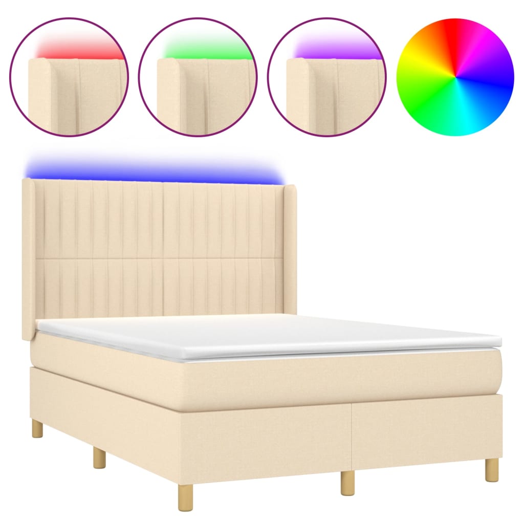Krevet box spring s madracem LED krem 140x190 cm od tkanine