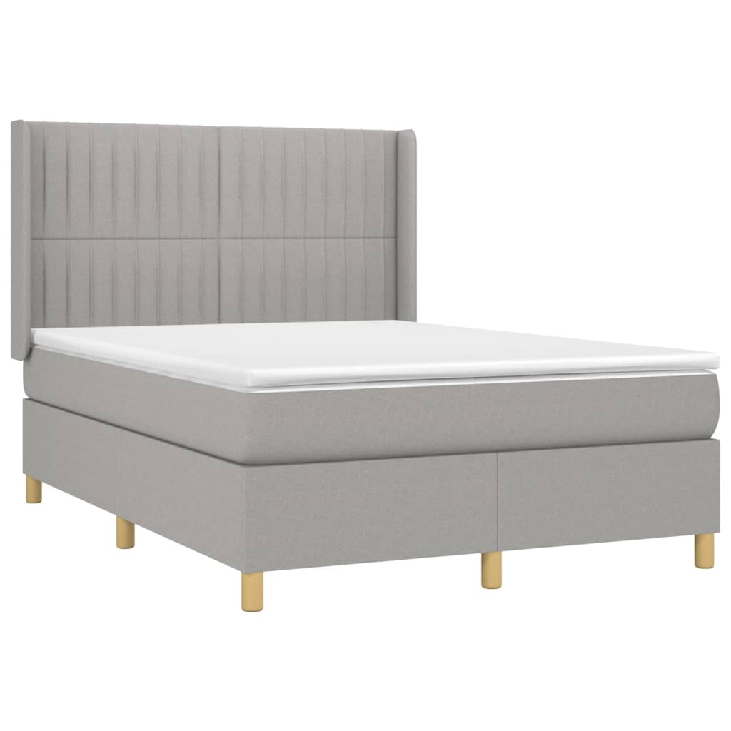 Krevet box spring s madracem LED svjetlosivi 140x200 cm tkanina