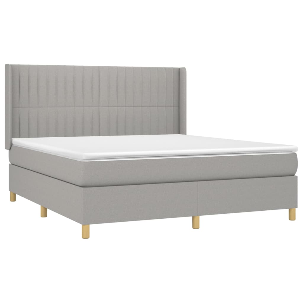 Krevet box spring s madracem LED svjetlosivi 160x200 cm tkanina