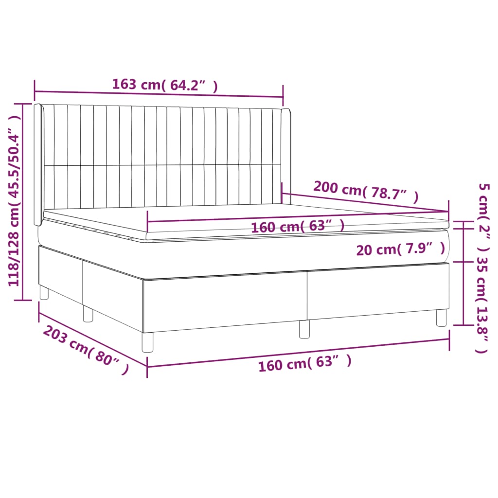 Krevet box spring s madracem LED smeđesivi 160x200 cm tkanina