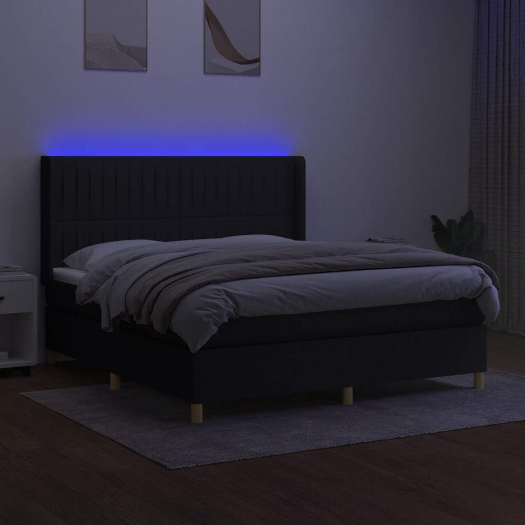 Krevet box spring s madracem LED crni 180x200 cm od tkanine
