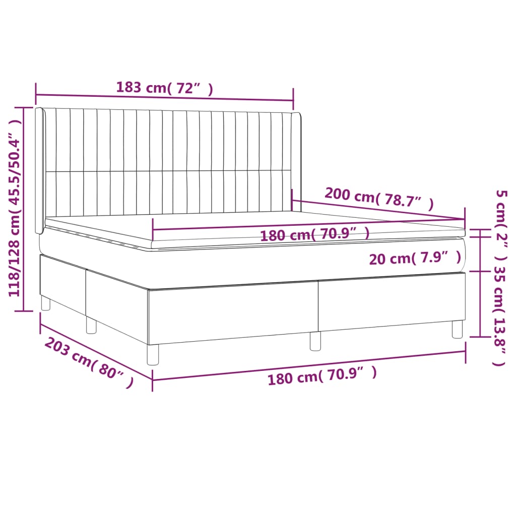Krevet box spring s madracem LED smeđesivi 180x200 cm tkanina
