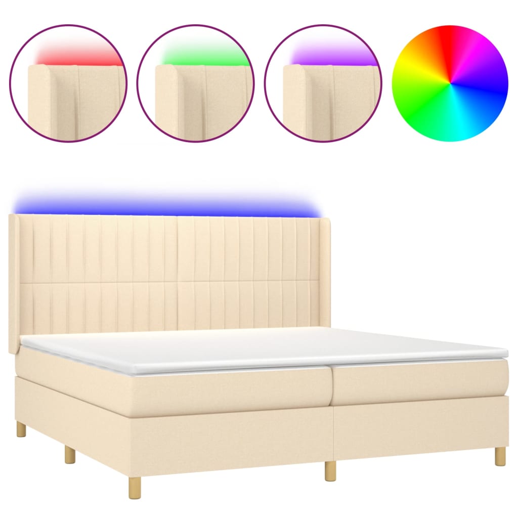 Krevet box spring s madracem LED krem 200x200 cm od tkanine
