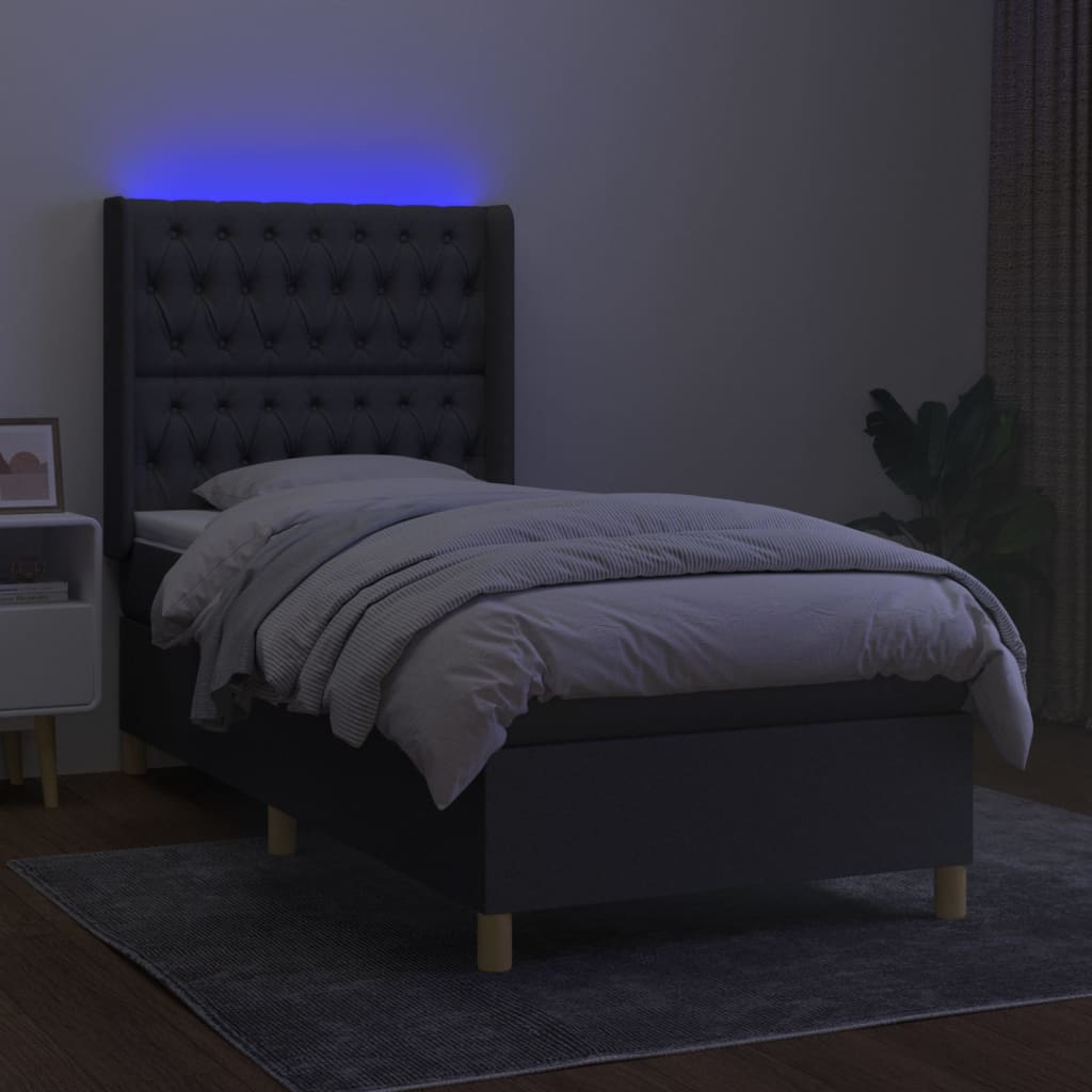 Krevet box spring s madracem LED tamnosivi 80 x 200 cm tkanina