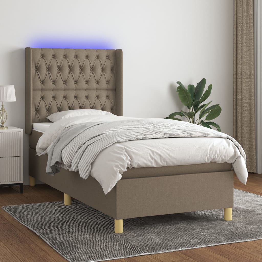 Krevet box spring s madracem LED smeđesivi 80 x 200 cm tkanina