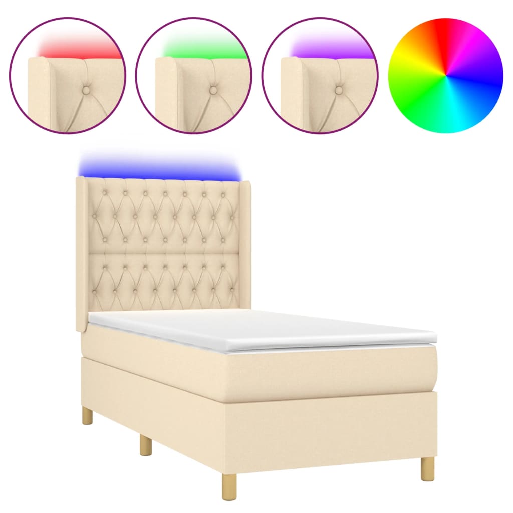Krevet box spring s madracem LED krem 80 x 200 cm od tkanine