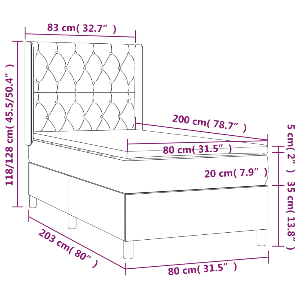 Krevet box spring s madracem LED krem 80 x 200 cm od tkanine