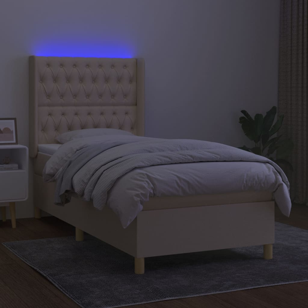 Krevet box spring s madracem LED krem 90x200 cm od tkanine