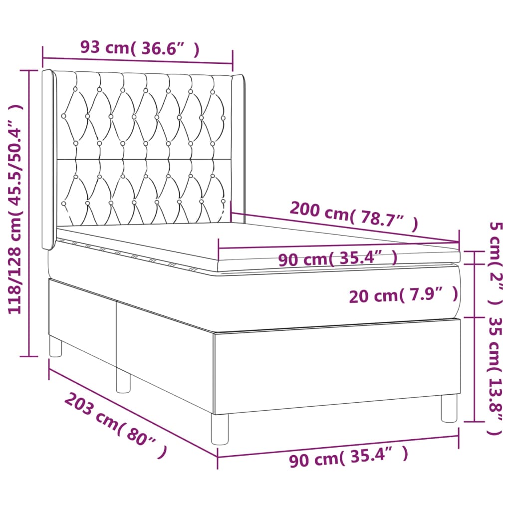 Krevet box spring s madracem LED krem 90x200 cm od tkanine