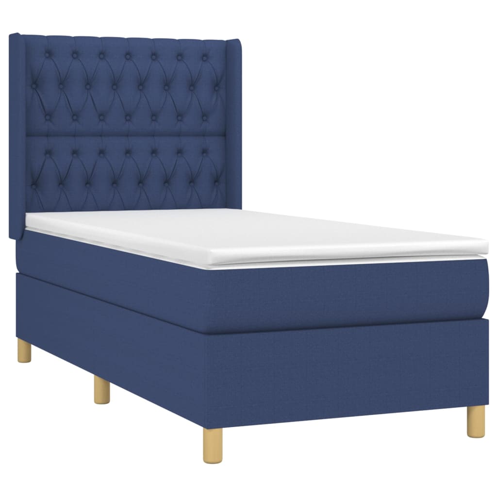 Krevet box spring s madracem LED plavi 90x200 cm od tkanine