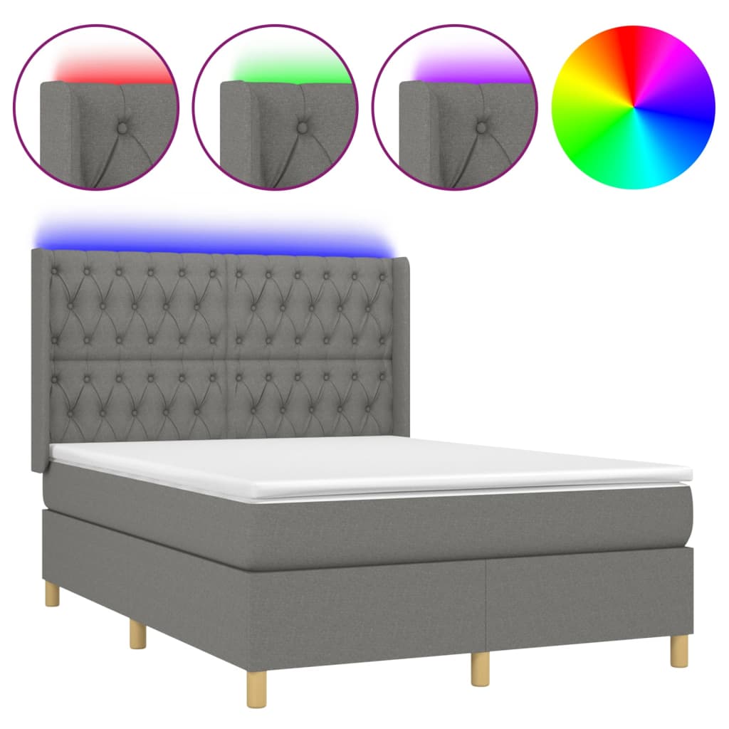 Krevet box spring s madracem LED tamnosivi 140x190 cm tkanina