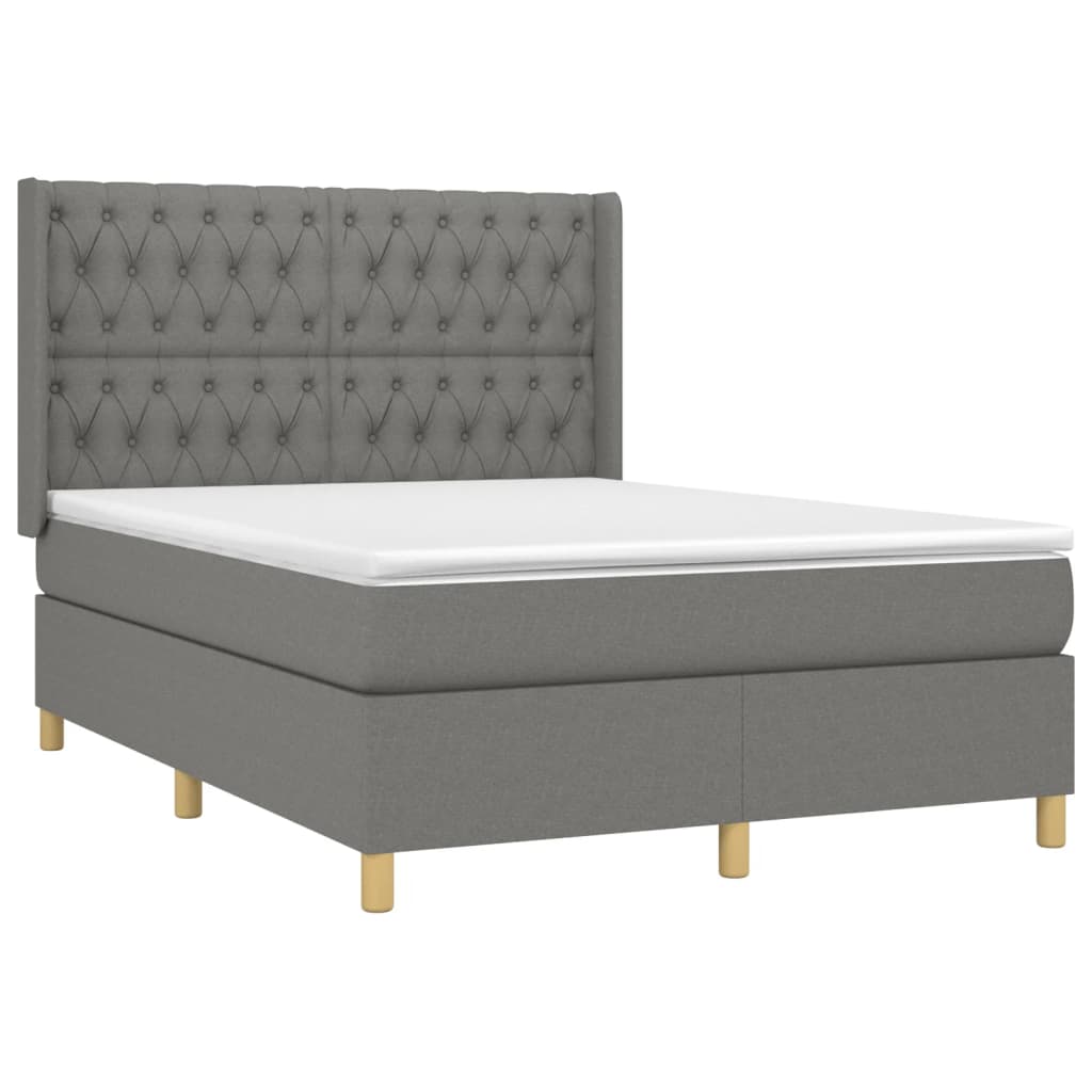 Krevet box spring s madracem LED tamnosivi 140x190 cm tkanina
