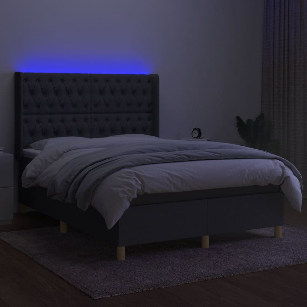 Krevet box spring s madracem LED tamnosivi 140x200 cm tkanina
