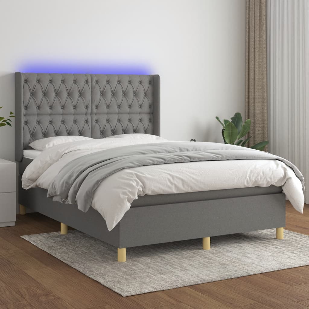 Krevet box spring s madracem LED tamnosivi 140x200 cm tkanina