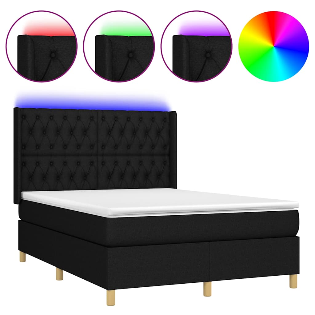 Krevet box spring s madracem LED crni 140x200 cm od tkanine