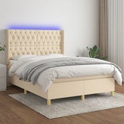 Krevet box spring s madracem LED krem 140x200 cm od tkanine