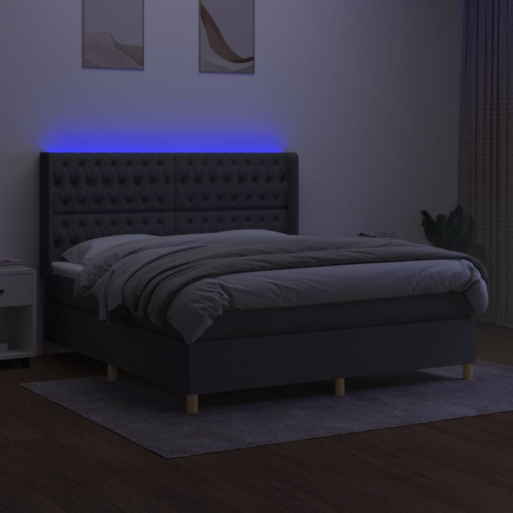 Krevet box spring s madracem LED tamnosivi 160x200 cm tkanina
