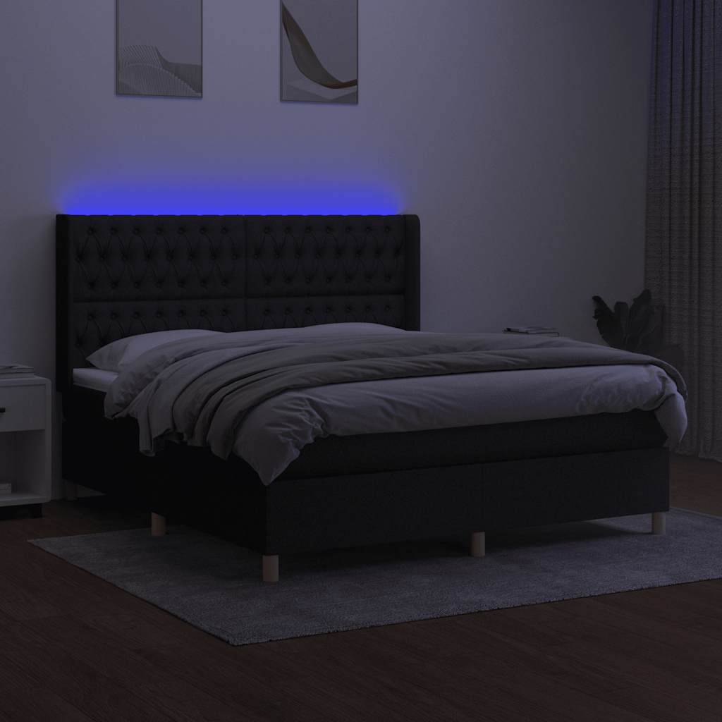Krevet box spring s madracem LED crni 160x200 cm od tkanine