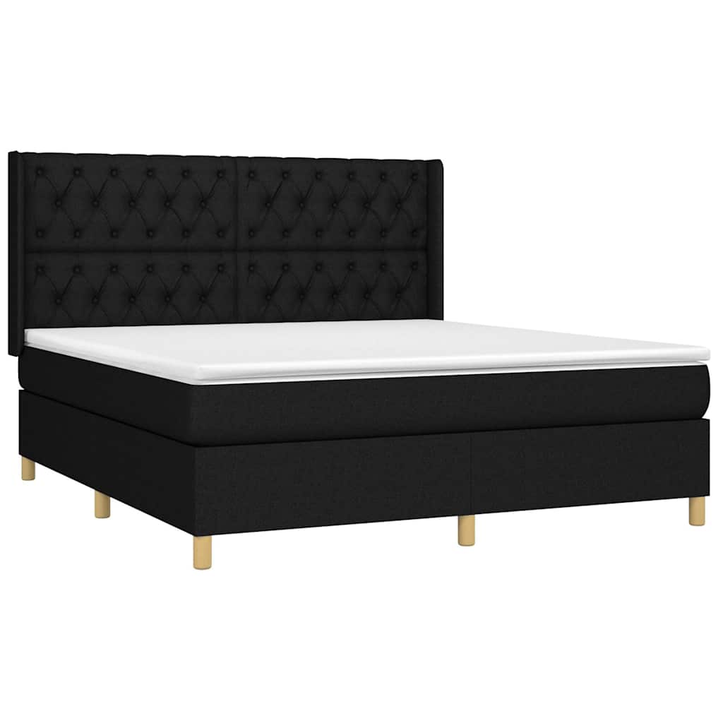 Krevet box spring s madracem LED crni 160x200 cm od tkanine