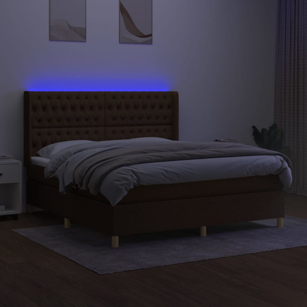 Krevet box spring s madracem LED tamnosmeđi 160x200 cm tkanina