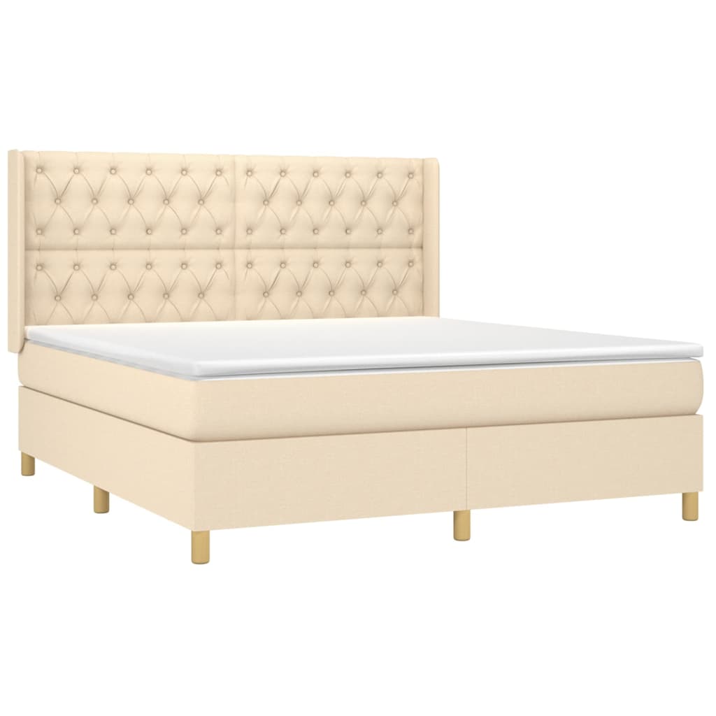 Krevet box spring s madracem LED krem 160x200 cm od tkanine