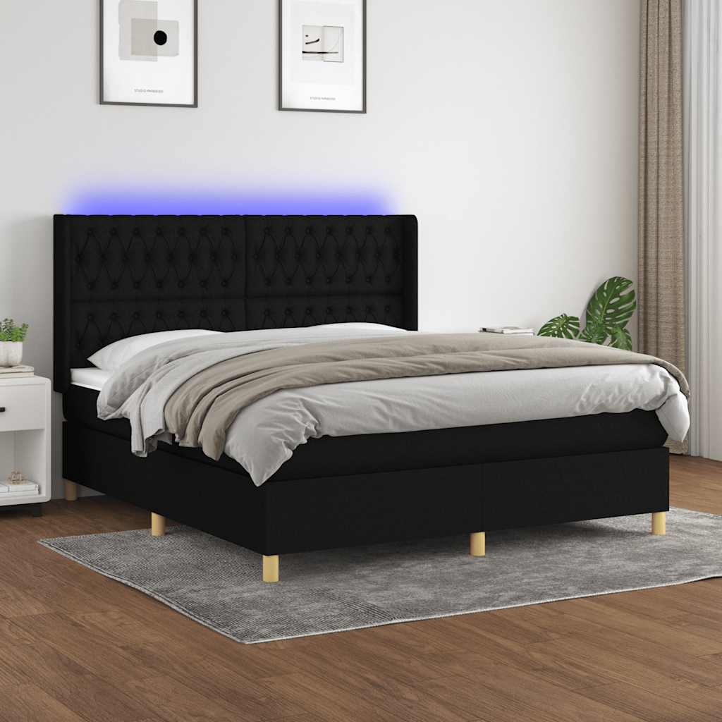Krevet box spring s madracem LED crni 180x200 cm od tkanine