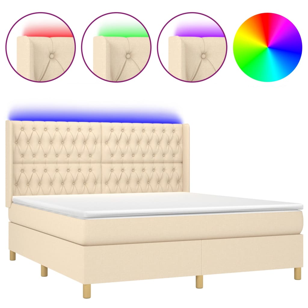 Krevet box spring s madracem LED krem 180x200 cm od tkanine