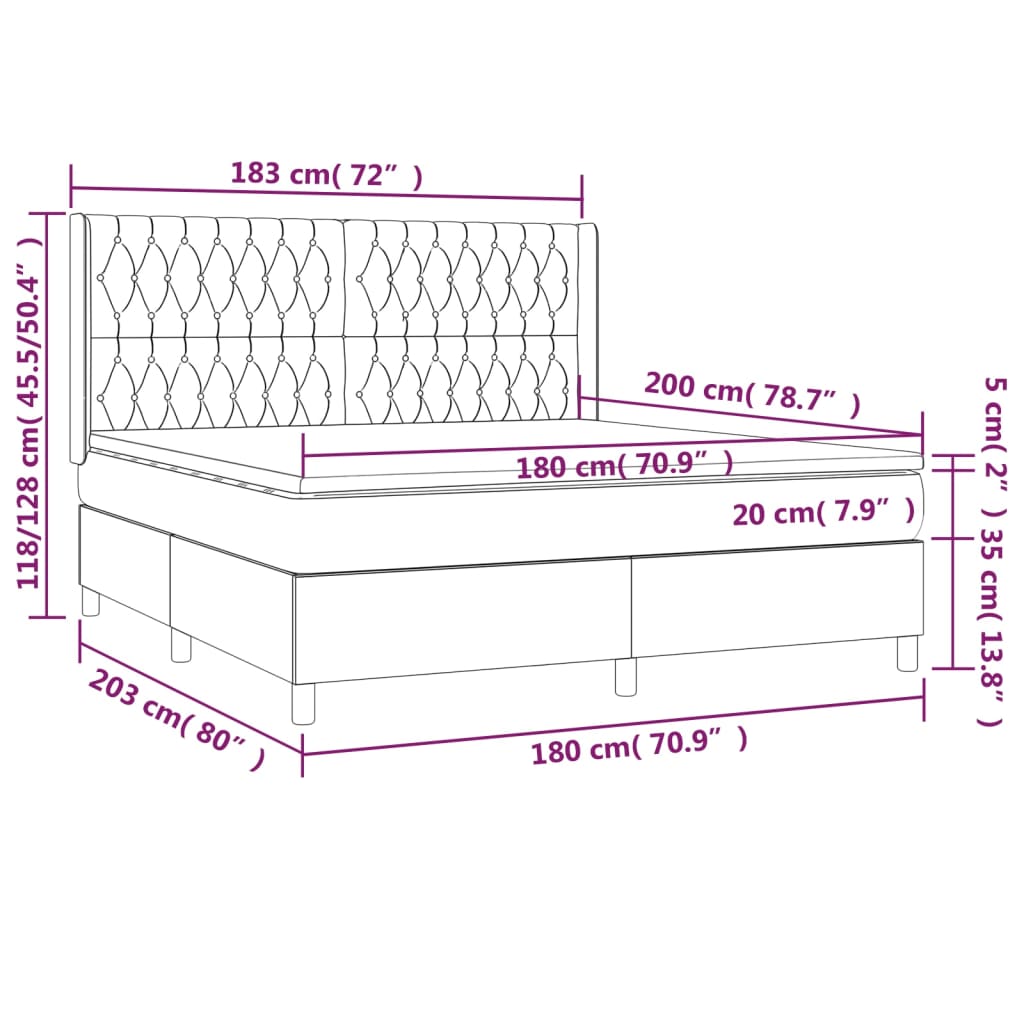 Krevet box spring s madracem LED plavi 180x200 cm od tkanine
