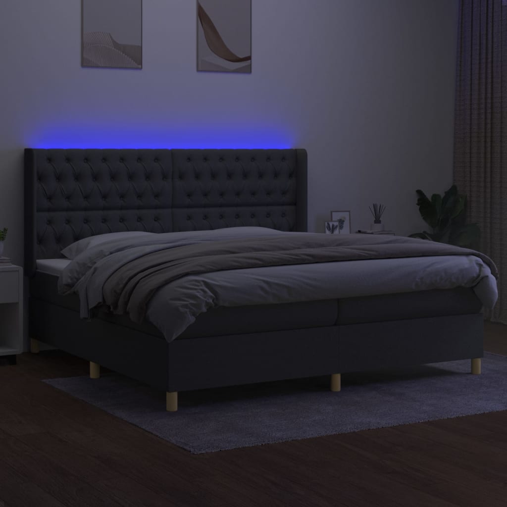 Krevet box spring s madracem LED tamnosivi 200x200 cm tkanina