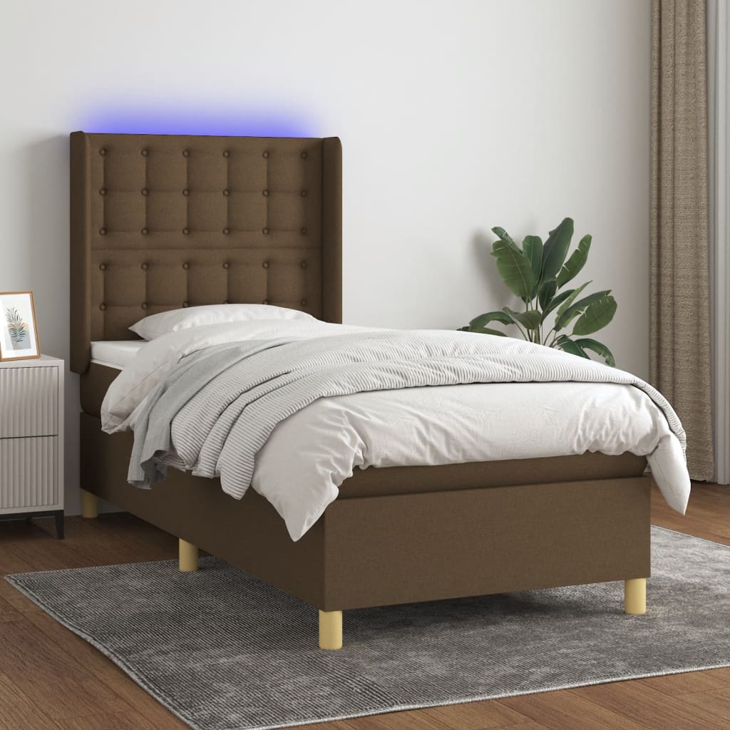 Krevet box spring s madracem LED tamnosmeđi 80 x 200 cm tkanina