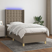 Krevet box spring s madracem LED smeđesivi 80 x 200 cm tkanina
