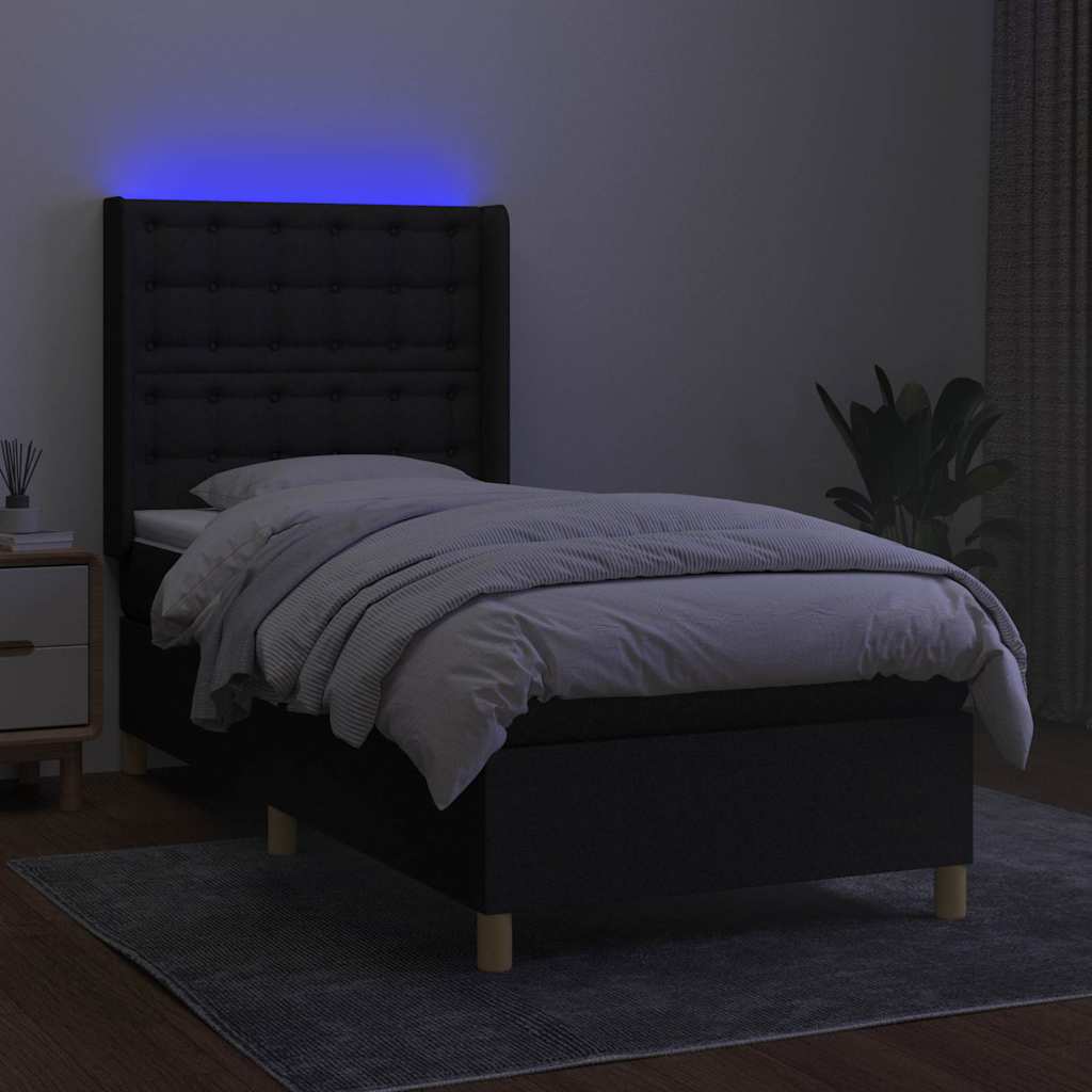 Krevet box spring s madracem LED crni 90x190 cm od tkanine