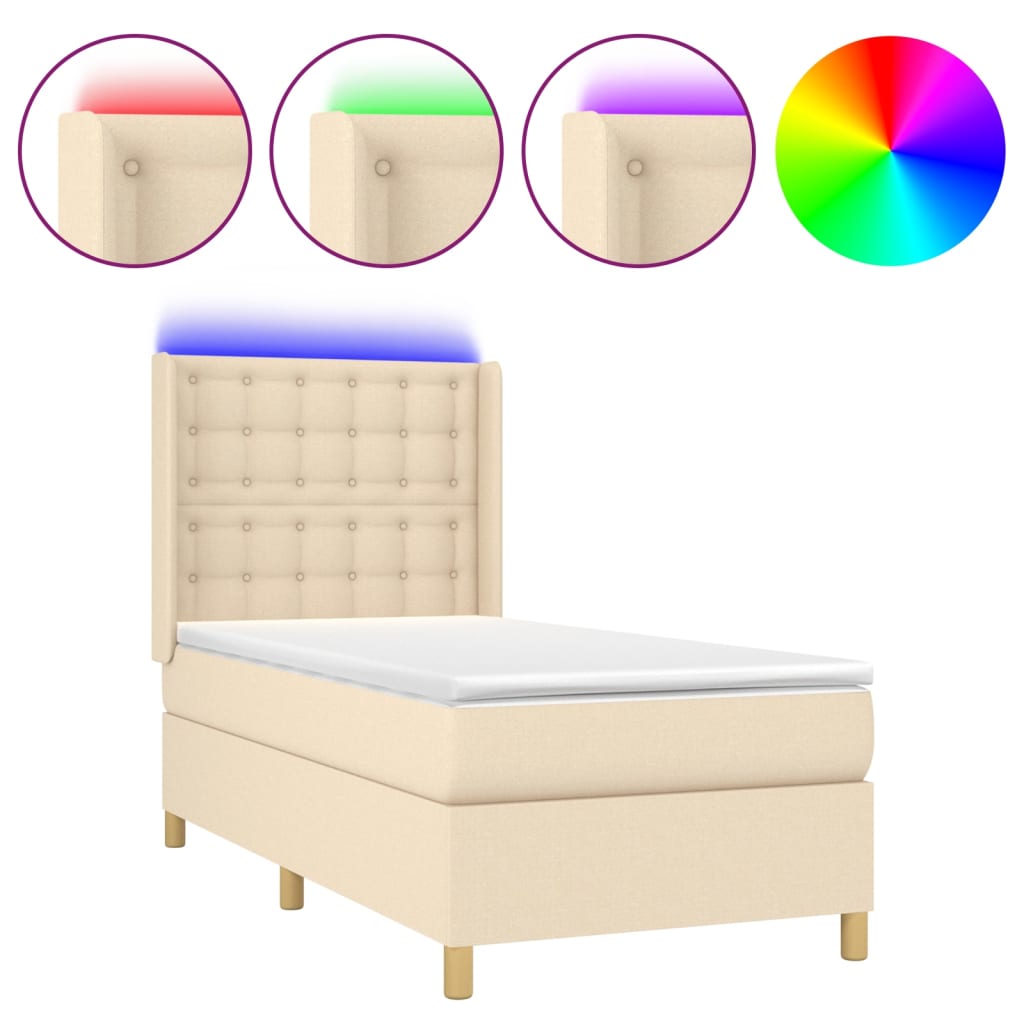 Krevet box spring s madracem LED krem 90x190 cm od tkanine