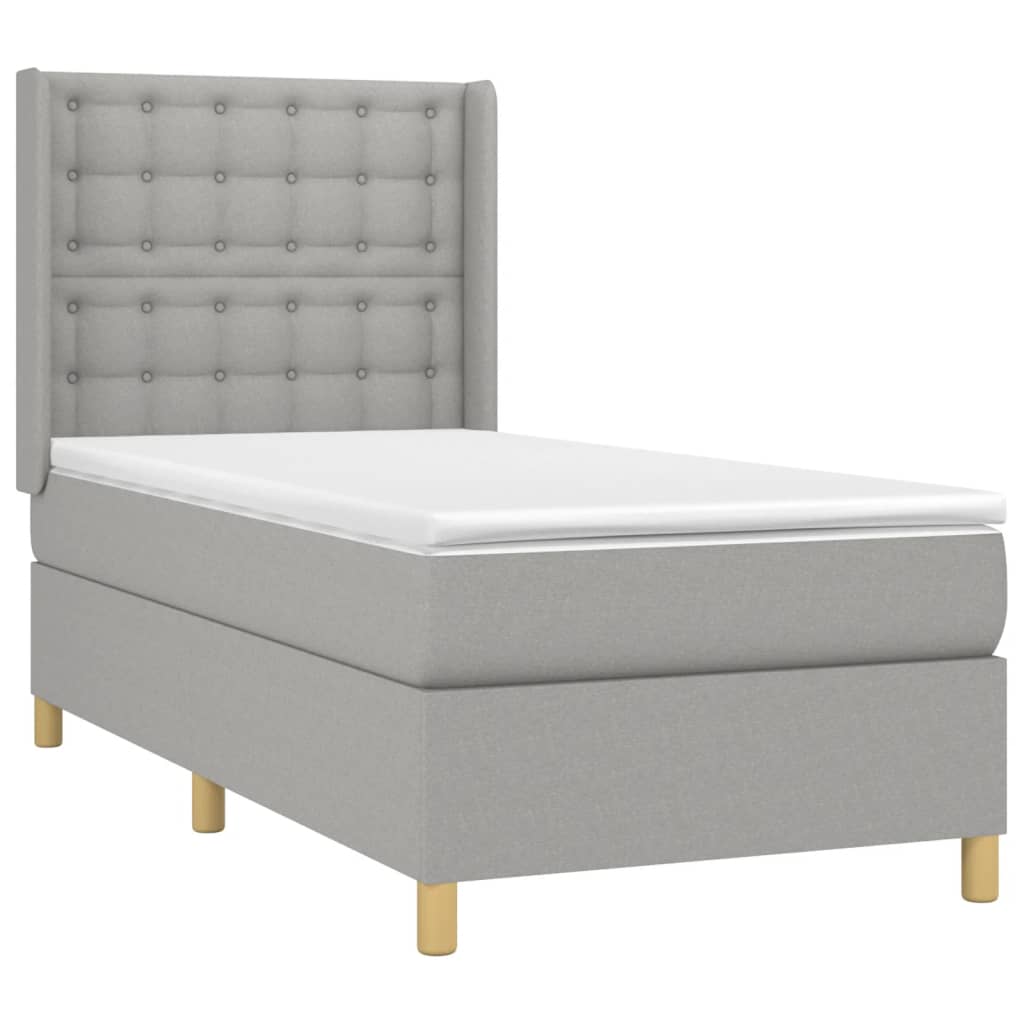 Krevet box spring s madracem LED svjetlosivi 90x200 cm tkanina