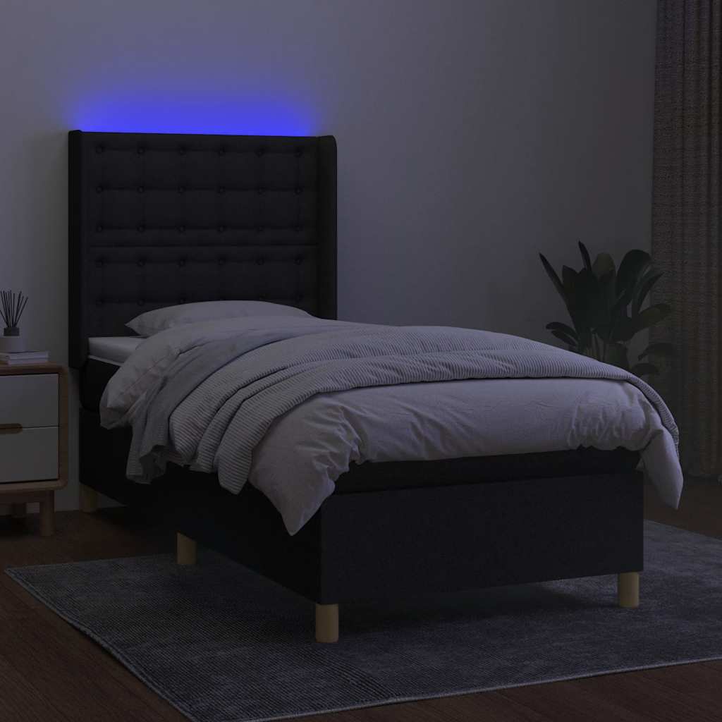 Krevet box spring s madracem LED crni 100x200 cm od tkanine