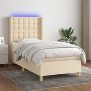 Krevet box spring s madracem LED krem 100x200 cm od tkanine
