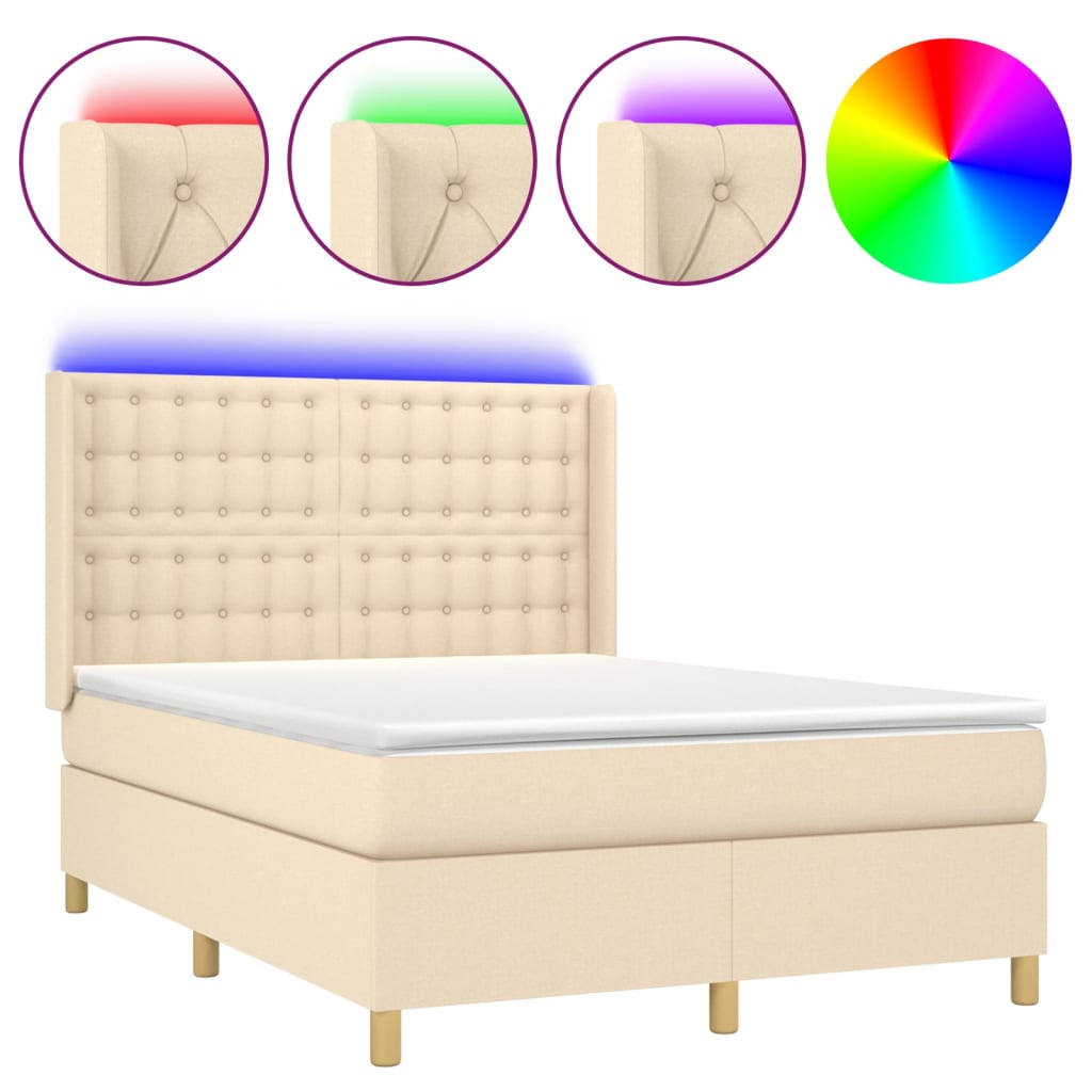 Krevet box spring s madracem LED krem 140x190 cm od tkanine
