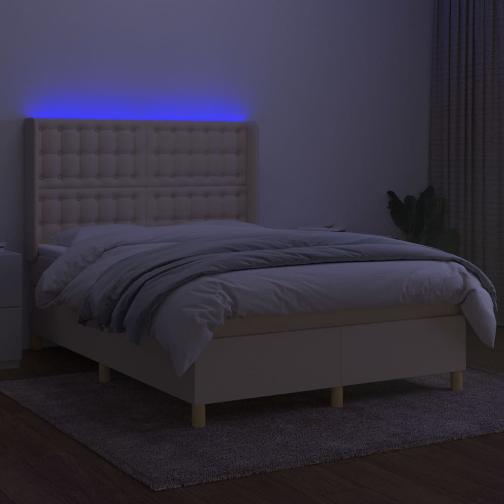 Krevet box spring s madracem LED krem 140x190 cm od tkanine