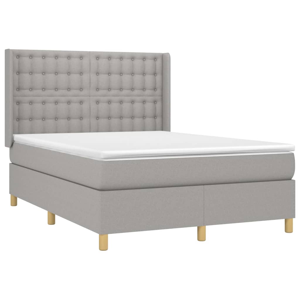 Krevet box spring s madracem LED svjetlosivi 140x200 cm tkanina