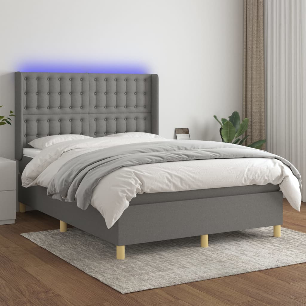 Krevet box spring s madracem LED tamnosivi 140x200 cm tkanina