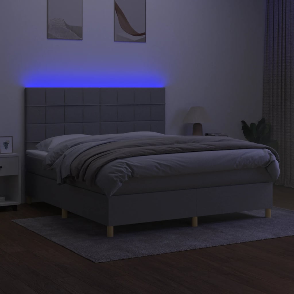 Krevet box spring s madracem LED svjetlosivi 160x200 cm tkanina
