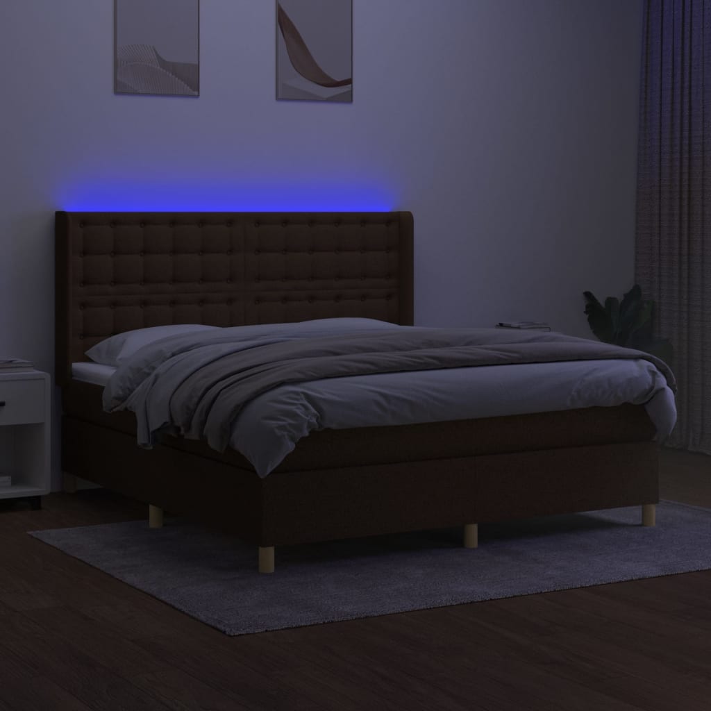 Krevet box spring s madracem LED tamnosmeđi 160x200 cm tkanina